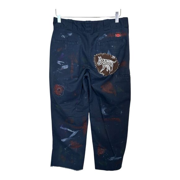 Dickies Reworked Upcycled Pants Women’s Patches Boho Ankle Length Frayed - Picture 5 of 6